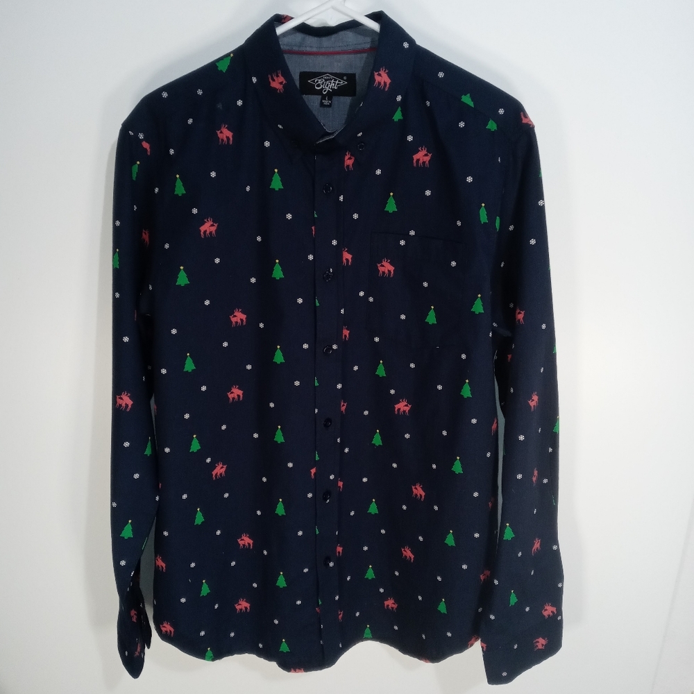 Holiday Button Up Christmas Long Sleeve Mens Dress Shirt Size Large